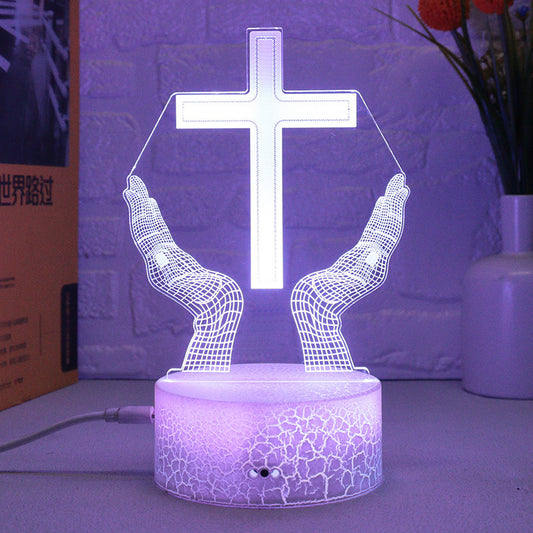 Cross 3D Small Night Lamp Colorful Touch LED Table Lamp Living Room Ambience Light